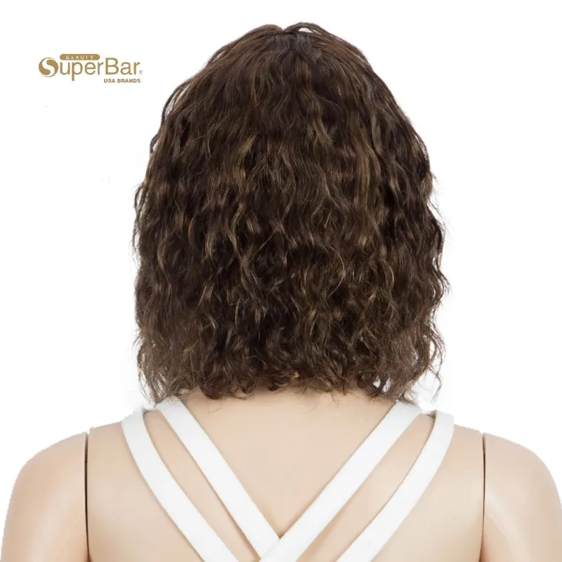 Superbar Short Human Hair Bob Wigs withBangs Curly Wavy Wig for Black Women Ombre ColorWigs with Curly Bangs