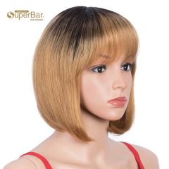 Superbar Short Bob Human Hair Wigs withBangs For Black Women