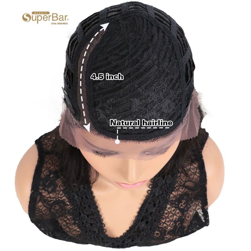 Superbar Human Hair Wigs with High SideBangs 4.5 inch Lace Side Part Wig for Women NaturalColor Wigs