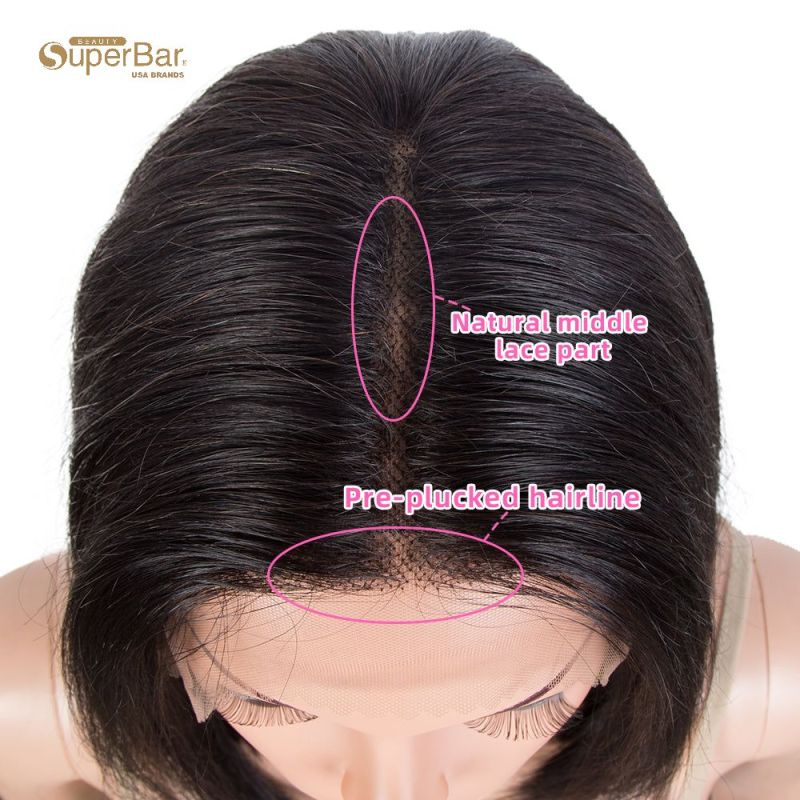Superbar Human Hair Lace Front Wigs 12 Inch Bob Wig Human Hair Middle Part Lace Wig Black Color