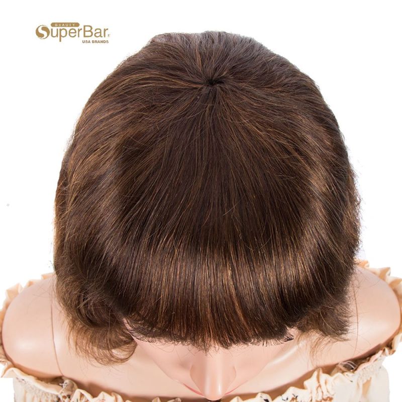 Superbar Short Body Wavy Human Hair WigsWith Bangs for Black Women Wavy Bob Wig MediumBrown Color
