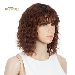 Superbar Short Human Hair Bob Wigs withBangs Curly Wavy Wig for Black Women Ombre ColorWigs with Curly Bangs