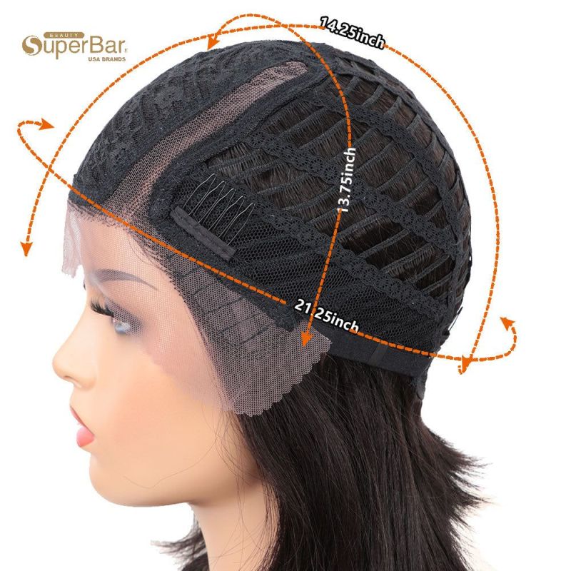 Superbar Human Hair Wigs with High SideBangs 4.5 inch Lace Side Part Wig for Women OmbreWine Red Color Wigs