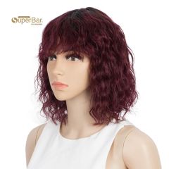 Superbar Short Human Hair Bob Wigs withBangs Curly Wavy Wig for Black Women Ombre ColorWigs with Curly Bangs