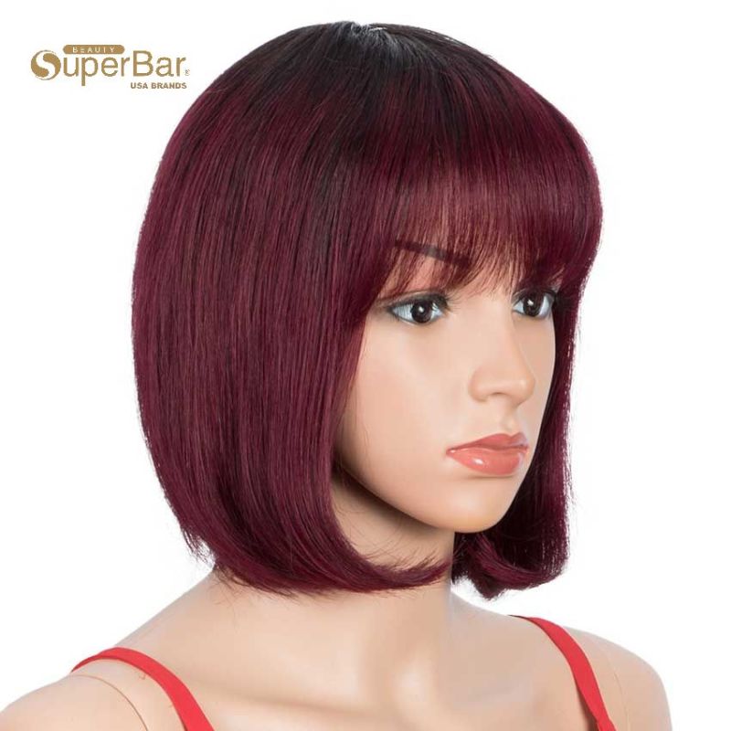 Superbar Short Bob Human Hair Wigs withBangs For Black Women