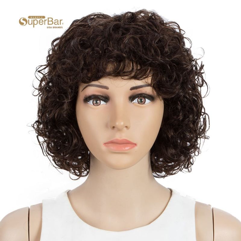 Superbar Short Bouncy Curly Wigs For WomenCute Human Hair Bob Wigs 4 Colors