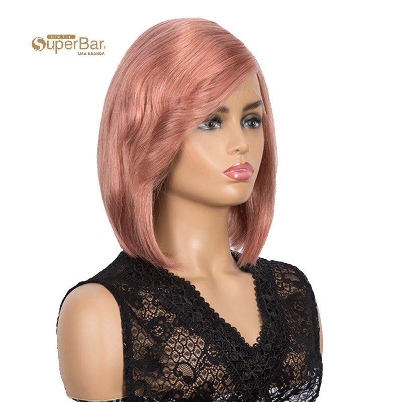 Superbar Human Hair Wigs with High SideBangs 4.5 inch Lace Side Part Wig for Women PinkWigs