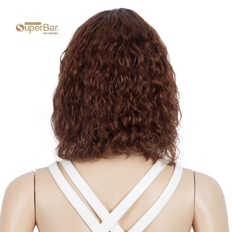 Superbar Short Human Hair Bob Wigs withBangs Curly Wavy Wig for Black Women Ombre ColorWigs with Curly Bangs