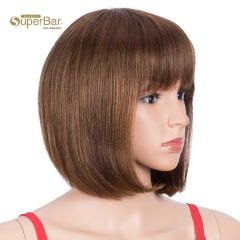 Superbar Short Bob Human Hair Wigs withBangs For Black Women