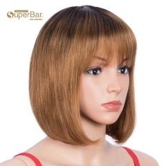 Superbar Short Bob Human Hair Wigs withBangs For Black Women