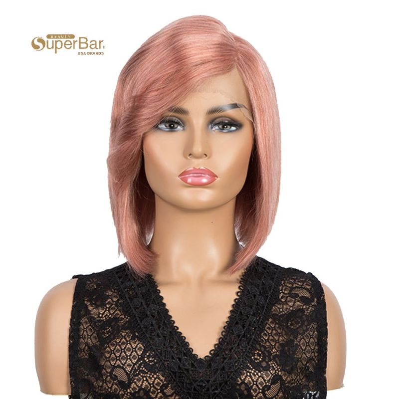 Superbar Human Hair Wigs with High SideBangs 4.5 inch Lace Side Part Wig for Women PinkWigs
