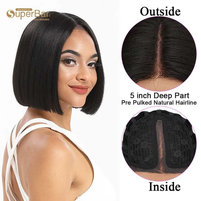 Superbar Straight Lace Part short Bob Wig130% Density 10 Inch 100% Human Hair Wigs