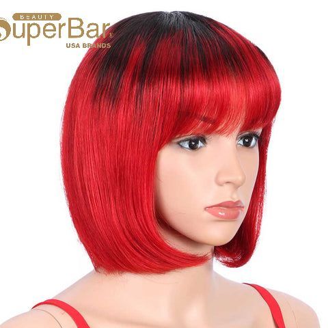 Superbar Short Bob Human Hair Wigs withBangs For Black Women