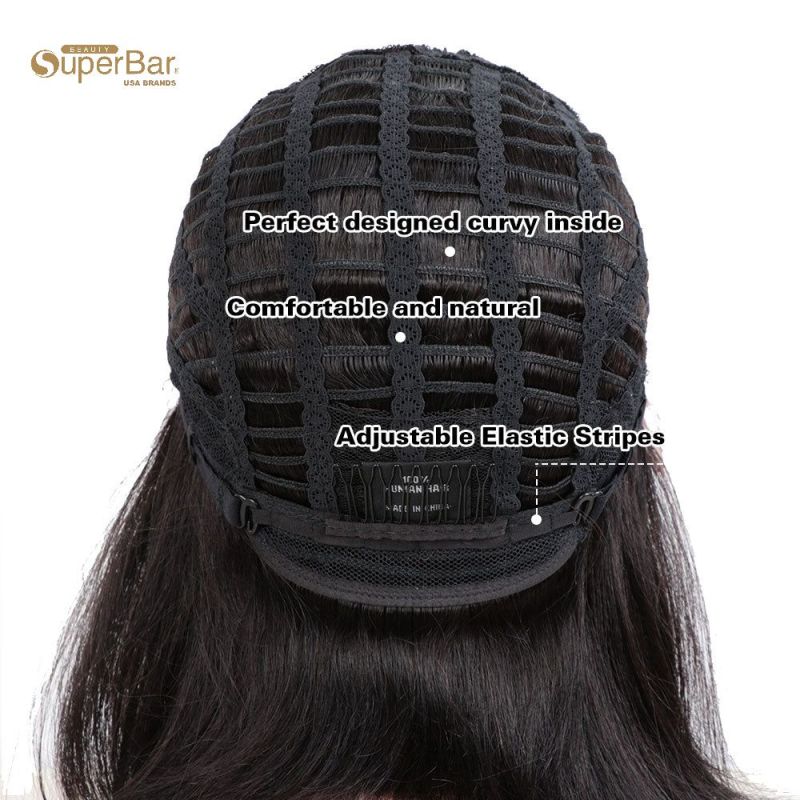 Superbar Human Hair Wigs with High SideBangs 4.5 inch Lace Side Part Wig for Women OmbreWine Red Color Wigs