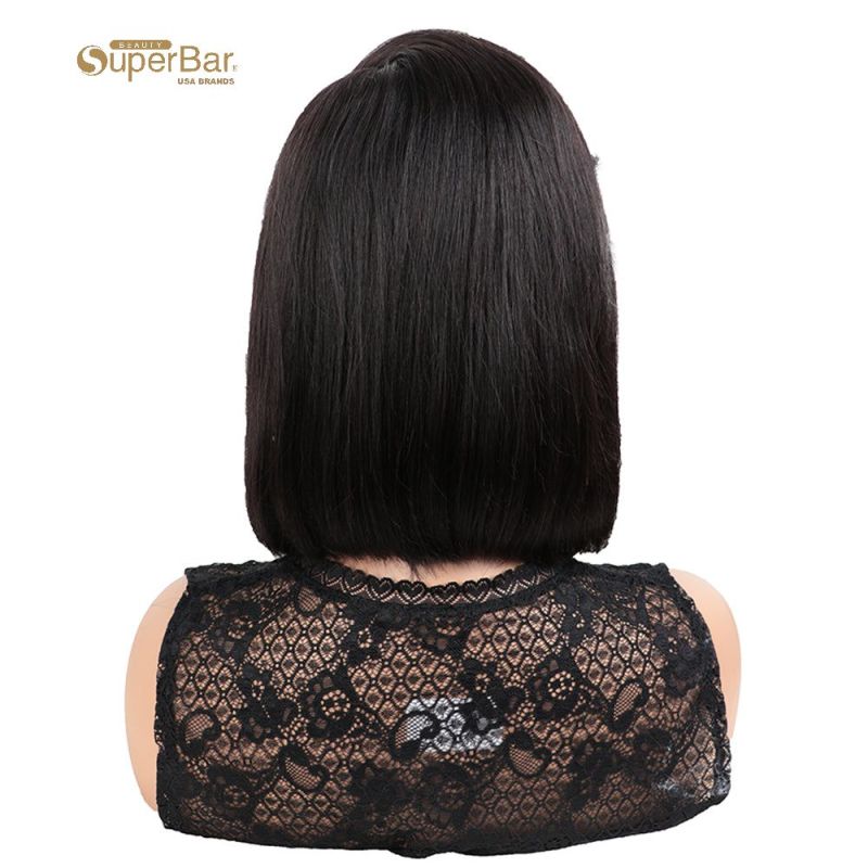 Superbar Human Hair Wigs with High SideBangs 4.5 inch Lace Side Part Wig for Women NaturalColor Wigs