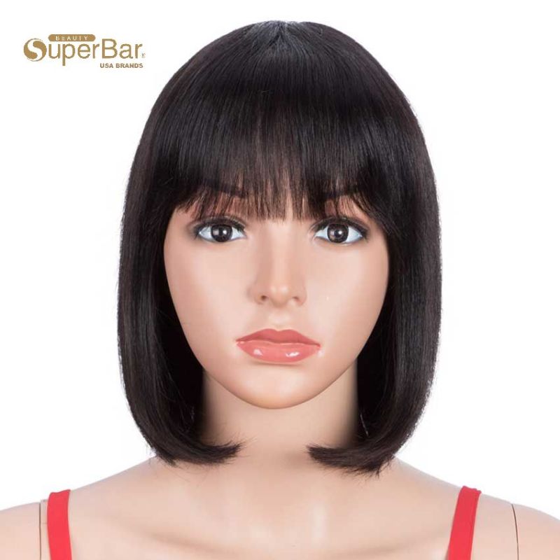 Superbar Short Bob Human Hair Wigs withBangs For Black Women