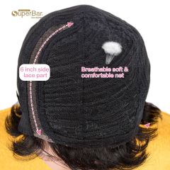 Superbar Human Hair Pixie Cut Wigs 6 inchSide Lace Part Wigs Pixie Bob Wig for Black WomenOmbre Brown Color