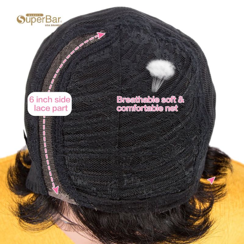Superbar Human Hair Pixie Cut Wigs 6 inchSide Lace Part Wigs Pixie Bob Wig for Black WomenOmbre Brown Color