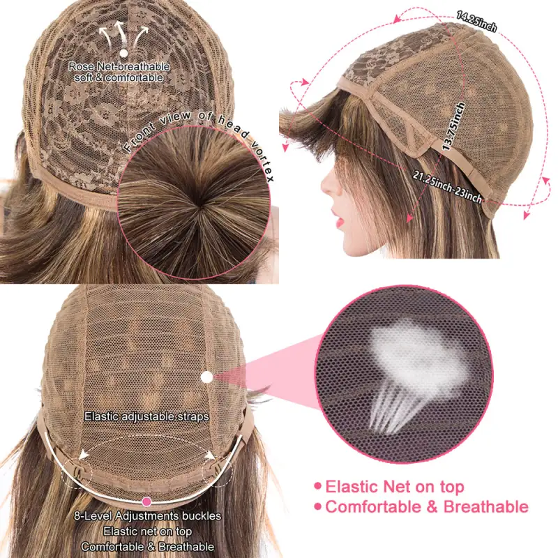 Superbar Ombre Brown Color Straight HumanHair Wigs With Bangs For Women Full Machine MadeHuman Hair Wigs