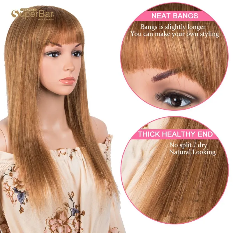 Superbar Ombre Color Straight Human HairWig With Bangs For Women Full Machine Made WigsHuman Hair