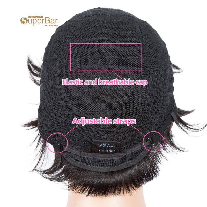 Superbar Human Hair Wigs 9 Inch Short CurlyPixie Wig With Bangs