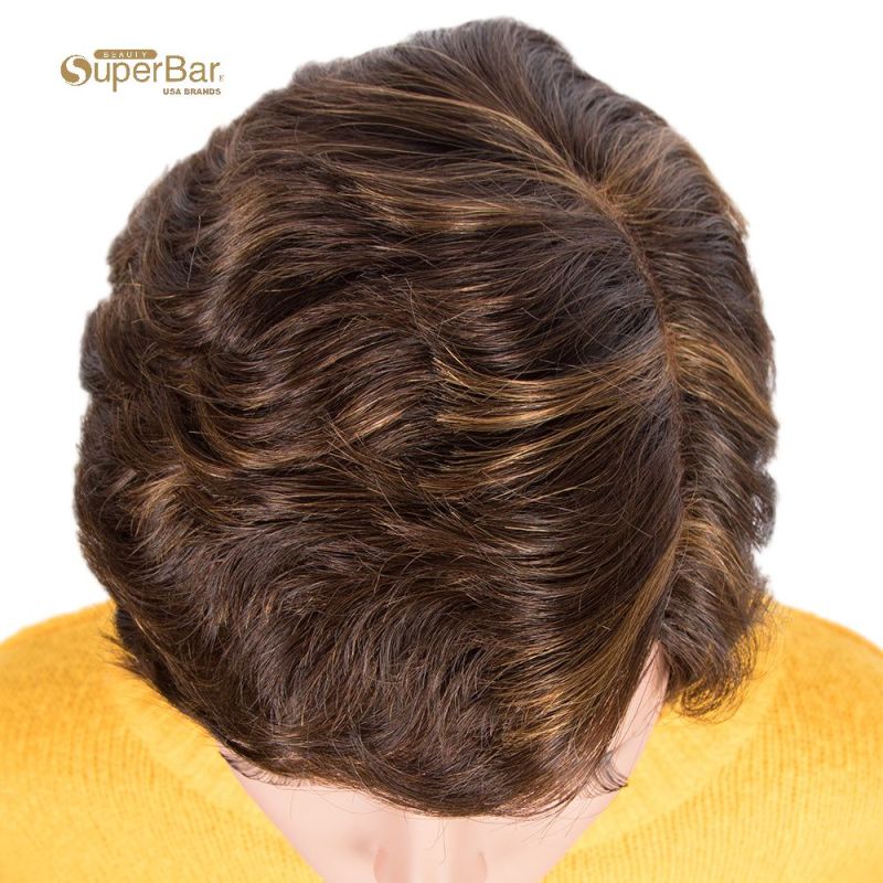 Superbar Human Hair Pixie Cut Wigs 6 inchSide Lace Part Wigs Pixie Bob Wig for Black WomenOmbre Brown Color