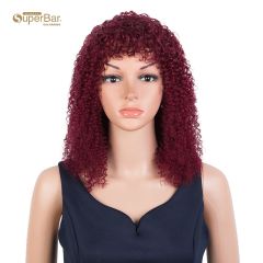 Superbar Brazilian Short Curly Bob Wig Human HairWigs With Bangs Machine Made Wigs For WomenRemy Curly Bob Wig Burgundy Color