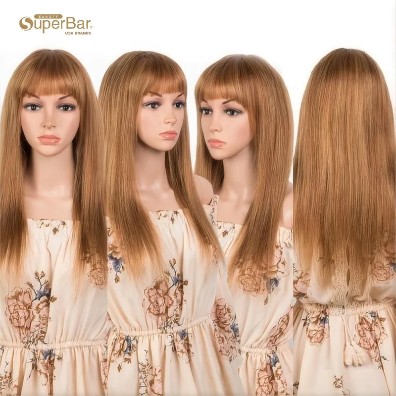 Superbar Ombre Color Straight Human HairWig With Bangs For Women Full Machine Made WigsHuman Hair