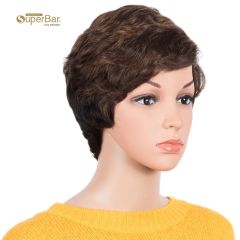 Superbar Human Hair Pixie Cut Wigs 6 inchSide Lace Part Wigs Pixie Bob Wig for Black WomenOmbre Brown Color