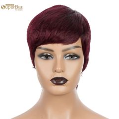 Superbar Human Hair Wigs For Women 9 Inch Short Curly Pixie Cut Wigs Brown Color