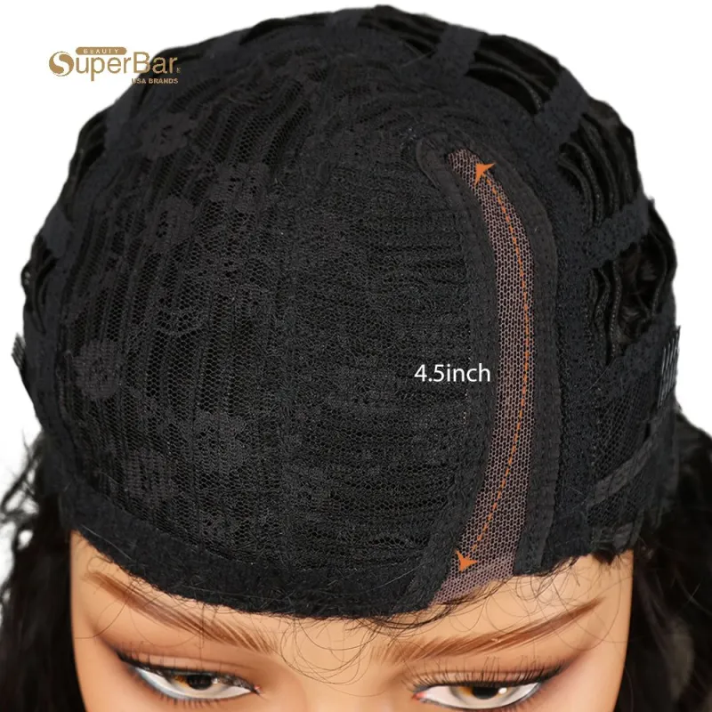 Superbar Human Hair Lace Front Wigs 4.5 inchSide LacePart Wigs 14 inch Water Wavy Wig for BlackWomen Brown Color