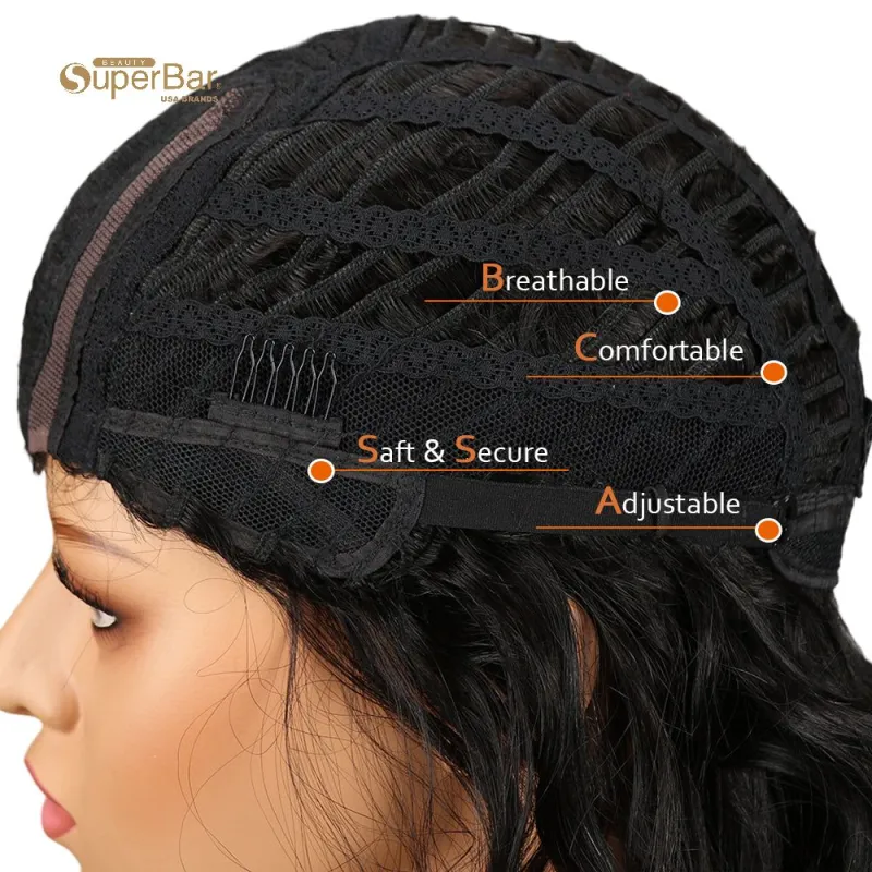 Superbar Human Hair Lace Front Wigs 4.5 inchSide LacePart Wigs 14 inch Water Wavy Wig for BlackWomen Brown Color