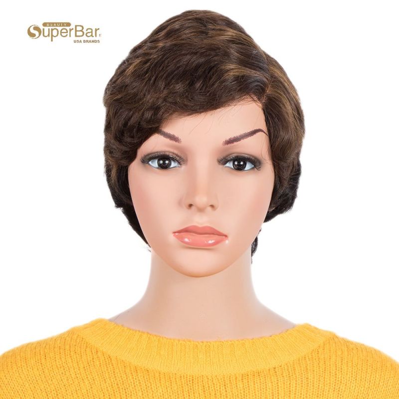 Superbar Human Hair Pixie Cut Wigs 6 inchSide Lace Part Wigs Pixie Bob Wig for Black WomenOmbre Brown Color