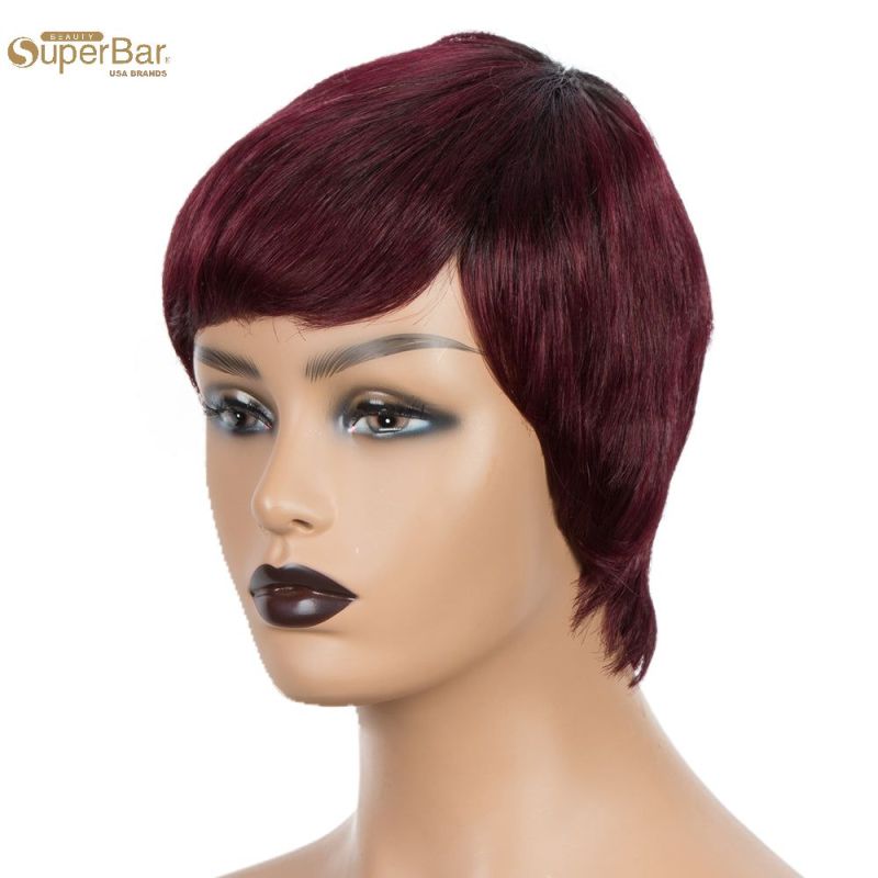 Superbar Human Hair Wigs For Women 9 Inch Short Curly Pixie Cut Wigs Brown Color