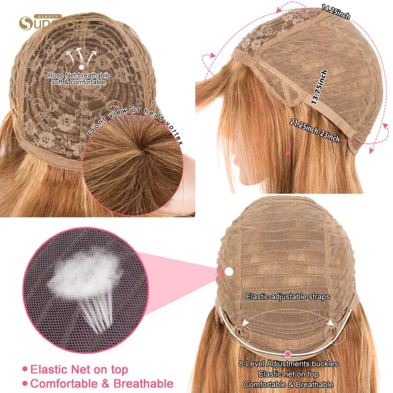 Superbar Ombre Color Straight Human HairWig With Bangs For Women Full Machine Made WigsHuman Hair