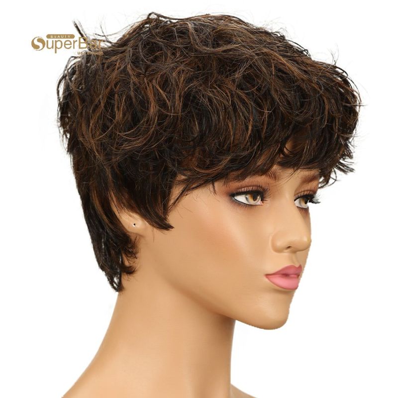 Superbar Human Hair Wigs For Women 9 InchShort Curly Pixie Cut Wigs Colorful wig