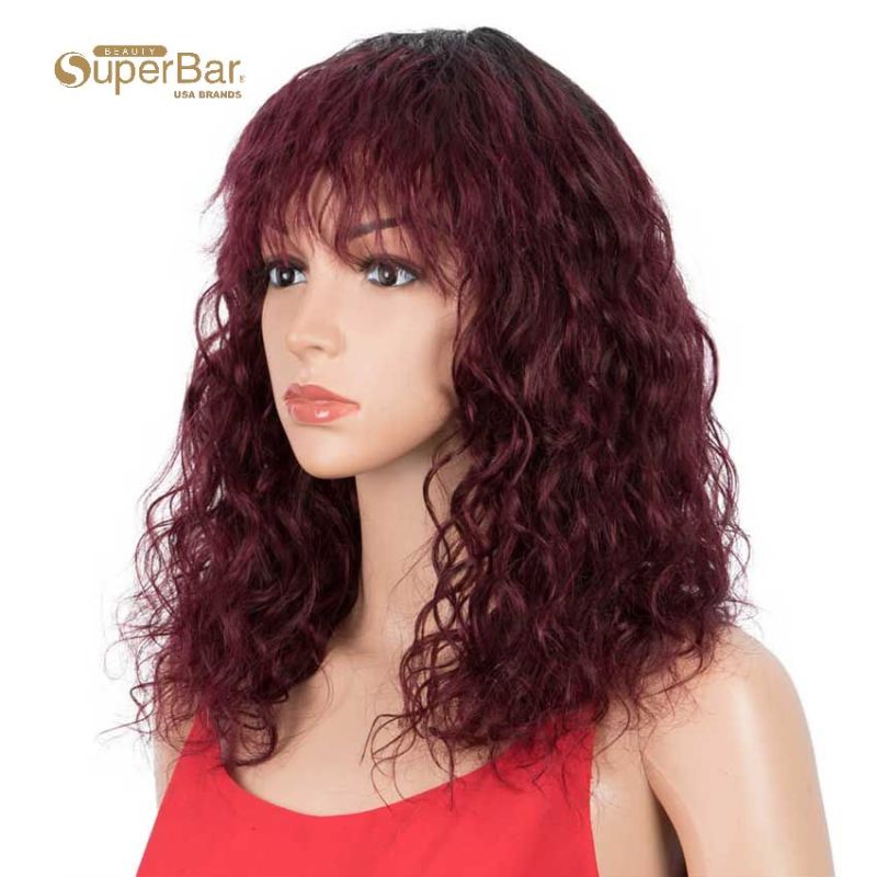 Superbar Natural Curly Wavy Wig 130% Density16-inch Wigs With Bangs
