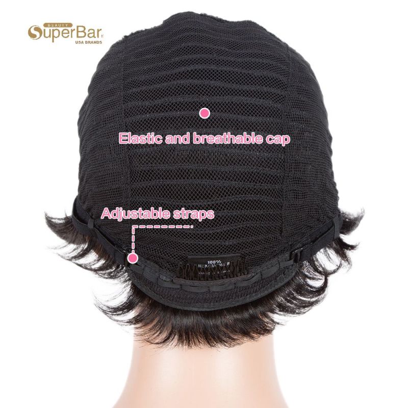 Superbar Human Hair Pixie Cut Wigs 6 inchSide Lace Part Wigs Pixie Bob Wig for Black WomenOmbre Brown Color