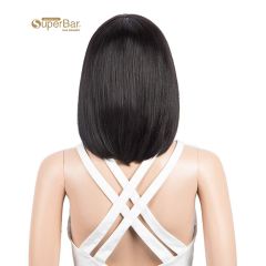 Superbar Short Human Hair Bob Wigs WithBangs Black With Purplr Color Dying Hair Behind EarWigs 10 inch