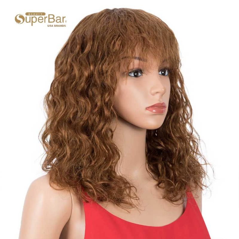 Superbar Natural Curly Wavy Wig 130% Density16-inch Wigs With Bangs