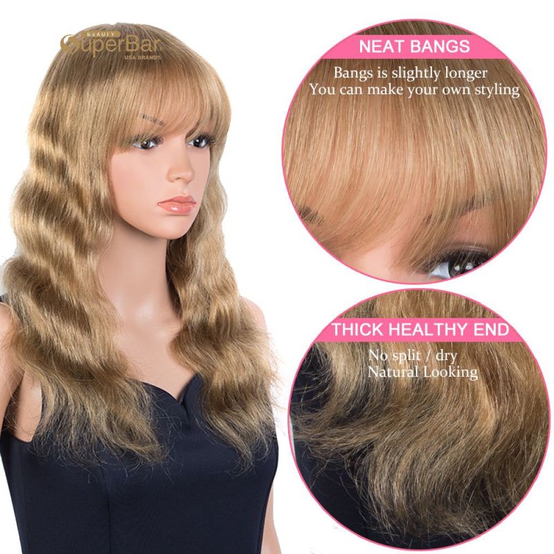 Superbar Hightlight Blonde Body Wave HumanHair Wigs with Bangs 100% High-quality Human HairWig with Bangs for Black Women 130% Density