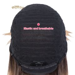 Superbar Human Hair Wigs With Bangs ForWomen Non-lace Wig Ombre Honey Blonde Color