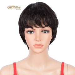 Superbar Human Hair Wigs 9 Inch Short CurlyPixie Wig With Bangs