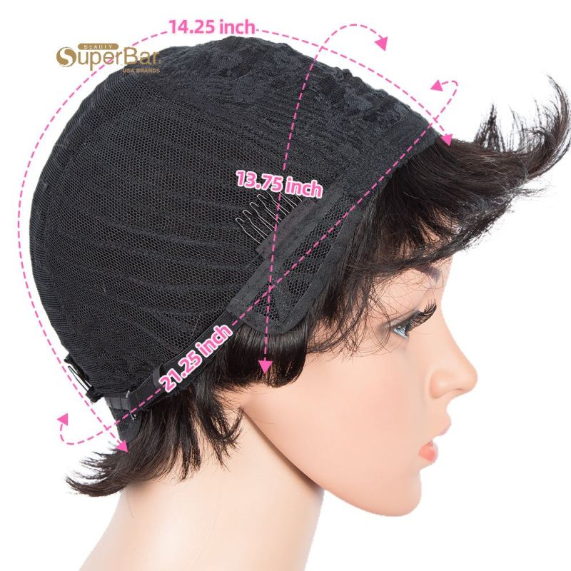 Superbar Human Hair Wigs 9 Inch Short CurlyPixie Wig With Bangs