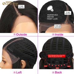 Superbar straight Wig Hand Tied Lace SidePart Wig 18 Inch 130% Density 100% Human Hair Wigs