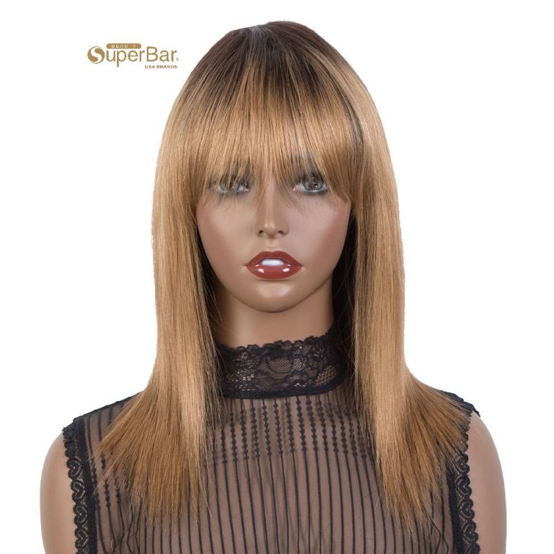 Superbar Human Hair Wigs With Bangs ForWomen Non-lace Wig Ombre Honey Blonde Color