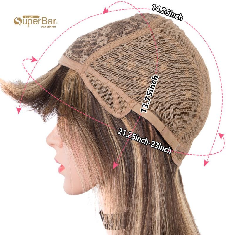 Superbar Ombre Brown Color Straight HumanHair Wigs With Bangs For Women Full Machine MadeHuman Hair Wigs