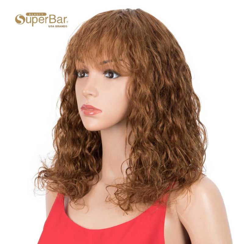 Superbar Natural Curly Wavy Wig 130% Density16-inch Wigs With Bangs