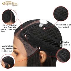 Superbar straight Wig Hand Tied Lace SidePart Wig 18 Inch 130% Density 100% Human Hair Wigs
