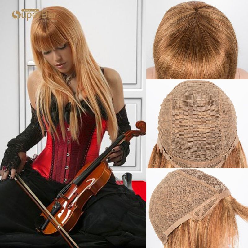 Superbar Ombre Color Straight Human HairWig With Bangs For Women Full Machine Made WigsHuman Hair